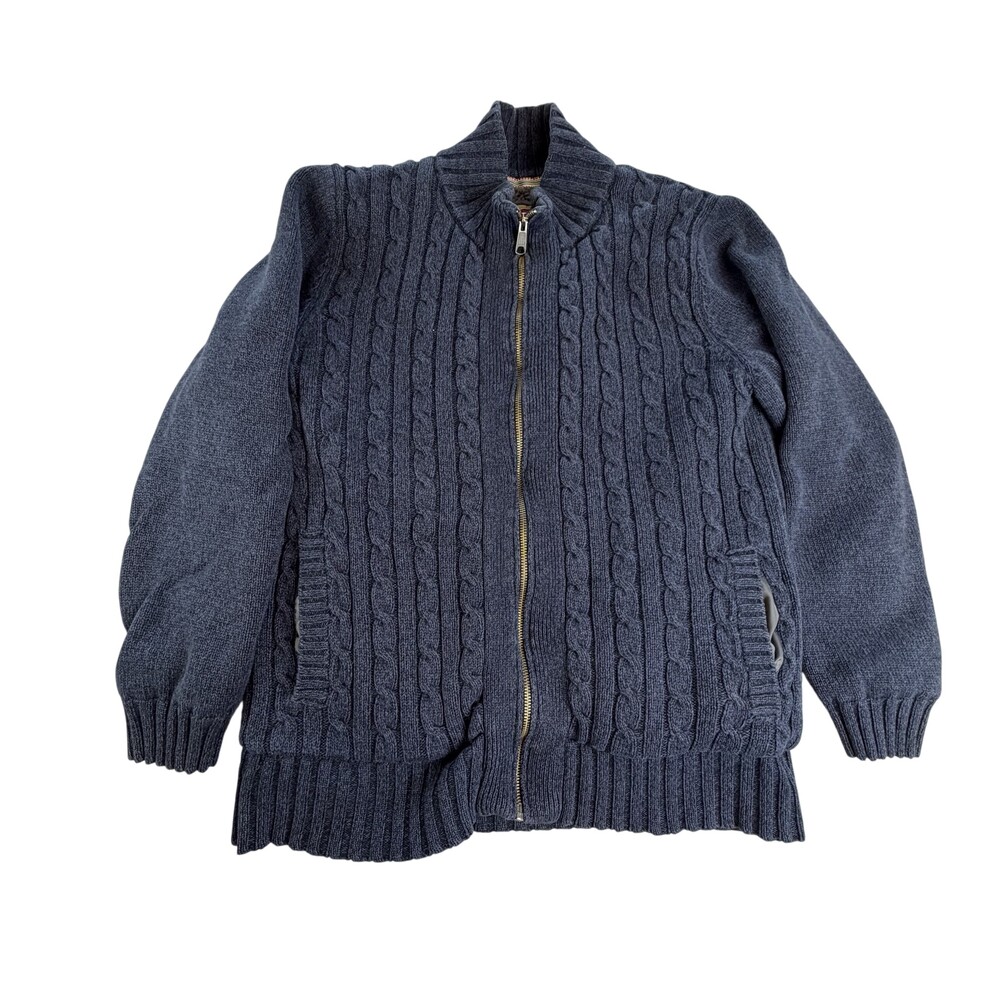 Boston Traders Sweater Mens Medium Blue Full Zip Sherpa Lined Cable Knit